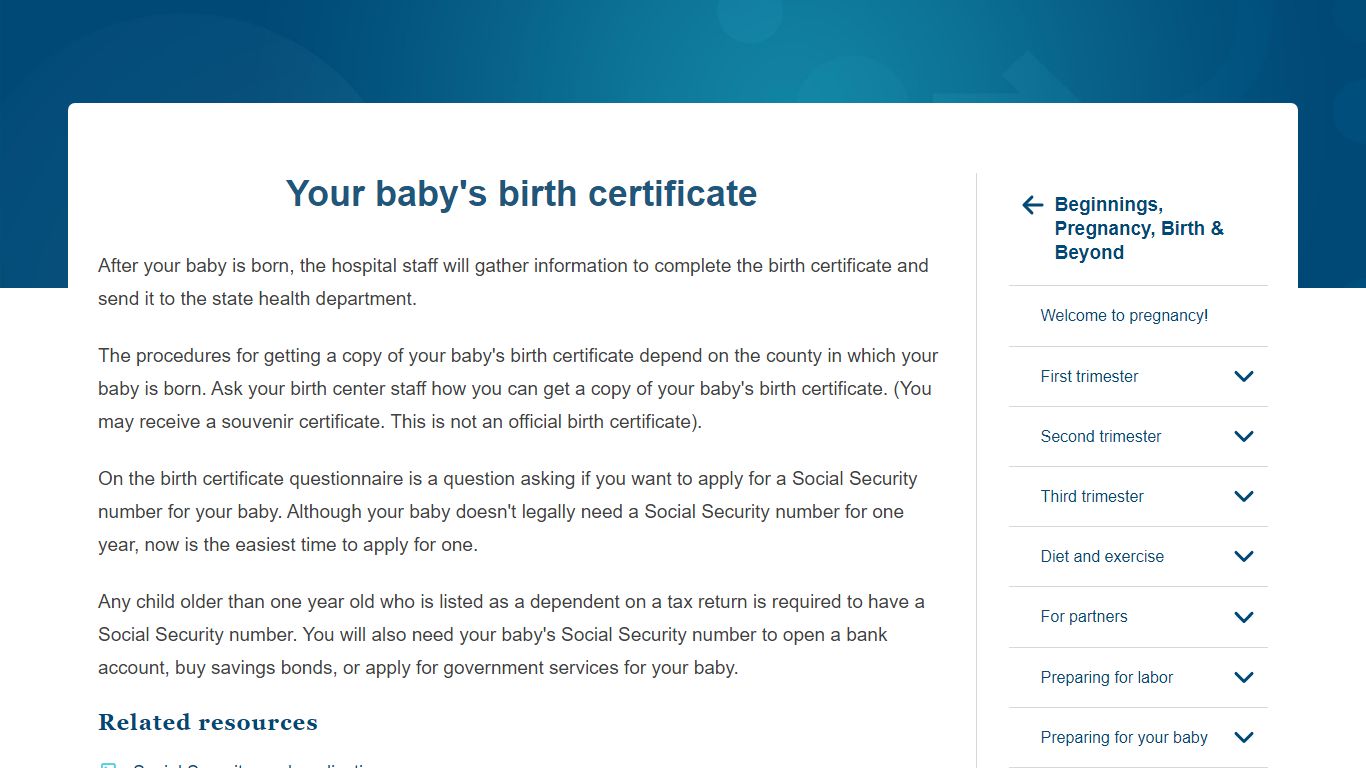 Your baby's birth certificate and Social Security number - Allina Health